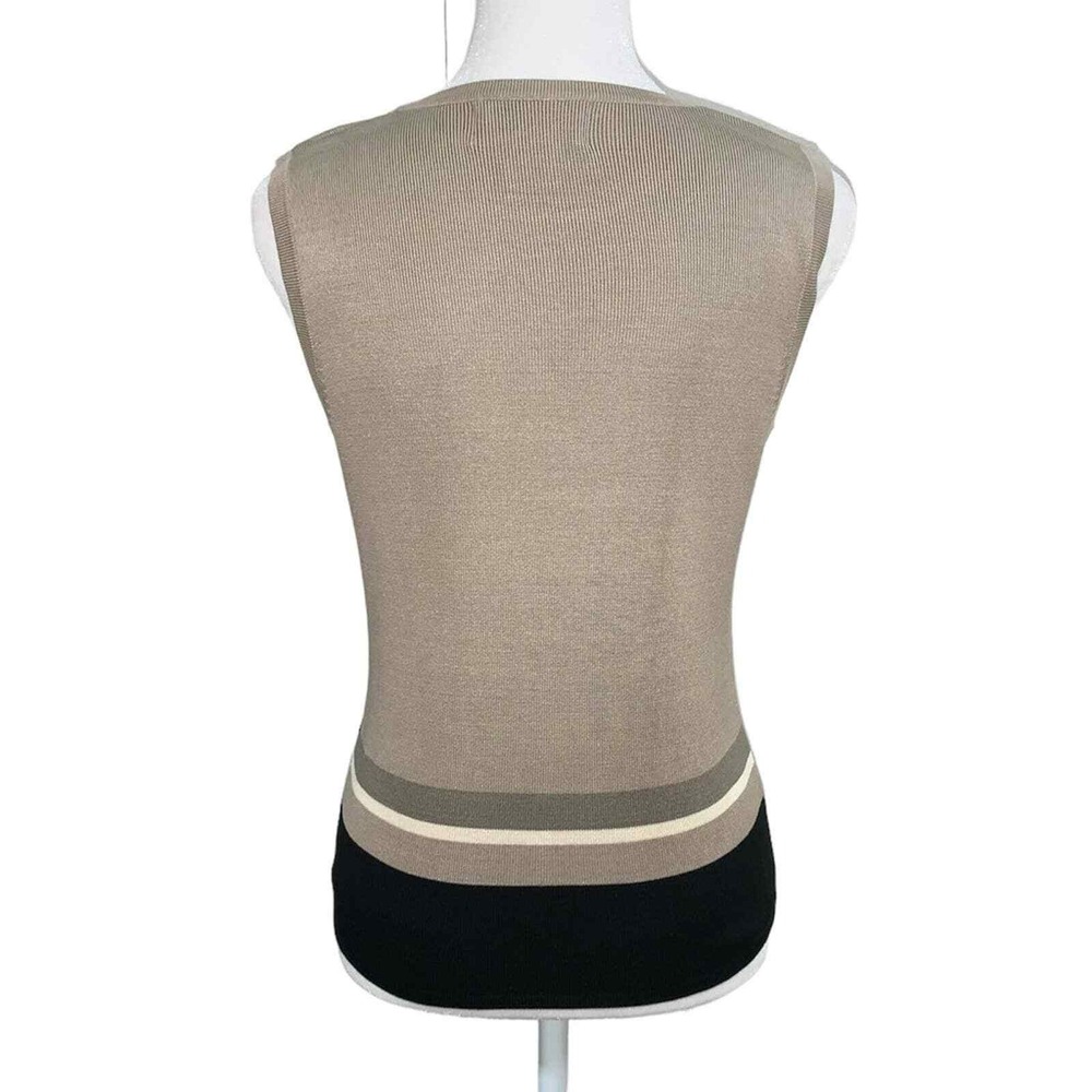 Casual Corner Knit Shell Women Small Tan Silk Sleeveless Striped Colorblock Top - Picture 3 of 6